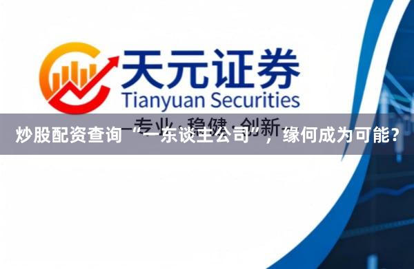炒股配资查询 “一东谈主公司”，缘何成为可能？
